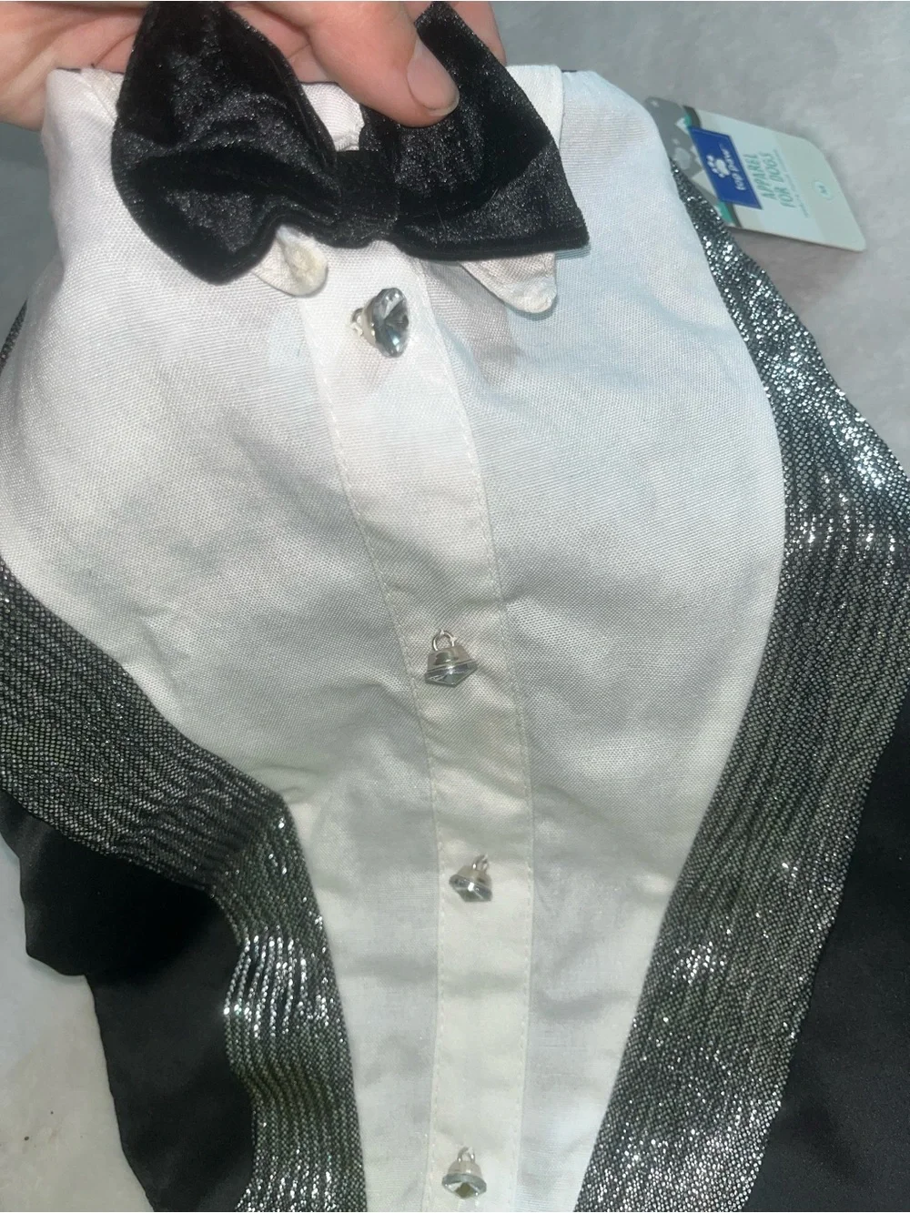 Dog Costume Top Paw Black Pet Tuxedo Formal Suit Small Silver Sequin Accents NWT